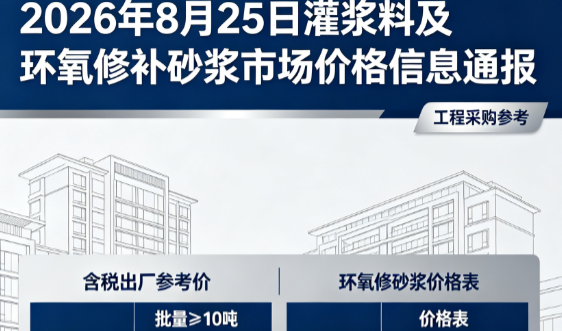 东宁2026年8月25日灌浆料及环氧修补砂浆市场价格信息通报